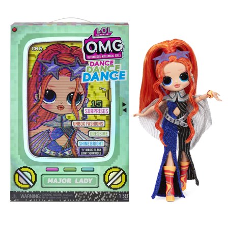 LOL Surprise OMG Dance Dance Dance Major Lady Fashion Doll With 15 Surprises Including Magic Blacklight, Shoes, Hair Brush, Doll Stand and TV Package - For Girls Ages 4+