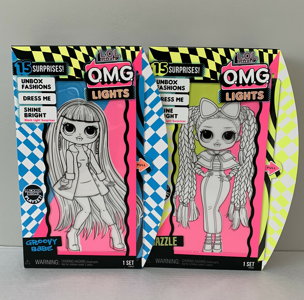 LOL Surprise OMG Dazzle & Groovy Babe Neon Lights, fashion Barbie dolls New