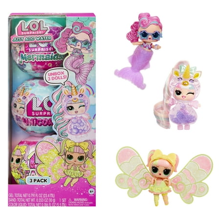 L.O.L. Surprise! Dolls Assortment Discount Lol Surprise Tots Just Add Water 3-Pack With 3 Make-Your-Own Fantasy Dolls, Mermaid, Fairy, And Unicorn, Kids Gift Ages 4+
