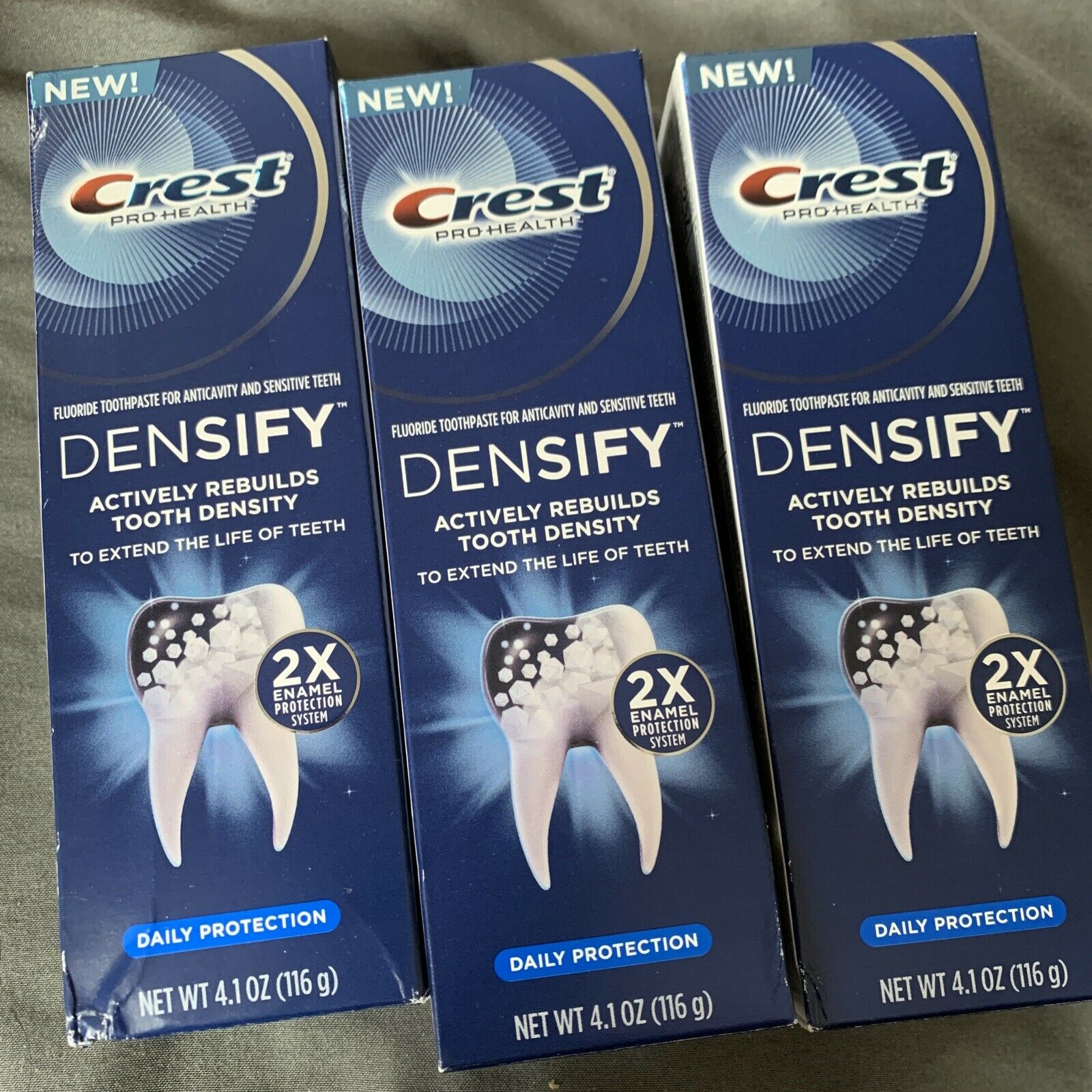 Lot of 3 Crest Pro Health DENSIFY Daily Protection Fluoride Toothpaste 4.1oz.