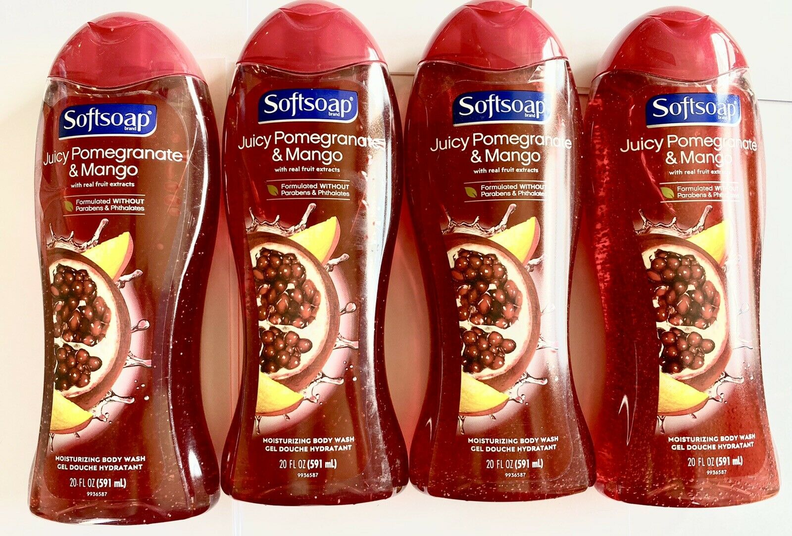Lot Of 4 Softsoap Body Wash Moisturizing Pomegranate & Mango 20 Fl Oz each Soap
