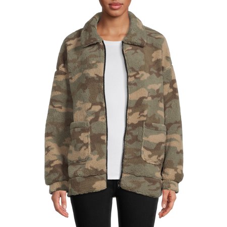 Love Trend New York Women’s Faux Sherpa Bomber Jacket with Zip Front