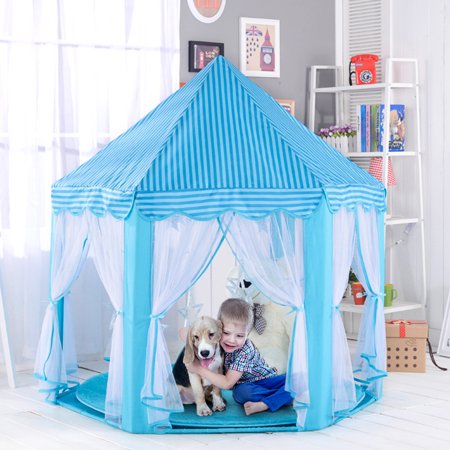 Lowestbest Tents for Kids, Princess Castle Play House, Portable Children Play Tent for Girls, Blue (Not Include LED Star Lights)