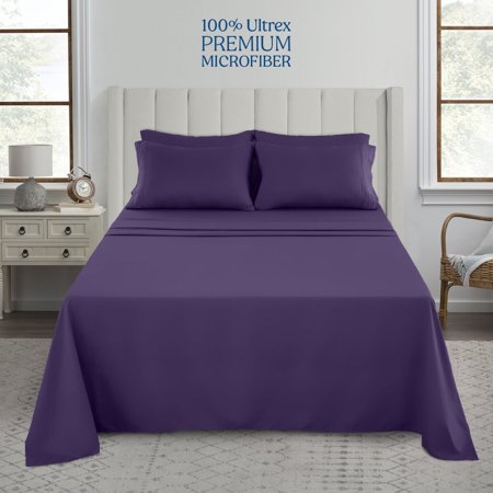 Lux Decor Collection King Bed Sheets, 6 Pc Microfiber Deep Pocket Sheets Set - Wrinkle, Fade, Stain Resistant Fitted Sheet, Flat Sheet & Pillowcases Bedding Set, Purple