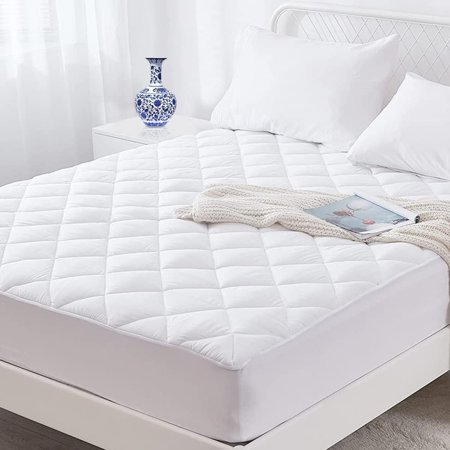Lux Decor Collection Twin Mattress Pad - Mattress Cover Stretches Up to 16 Inches - Comfortable, Breathable Quilted Fitted Mattress Pad Deep Pocket