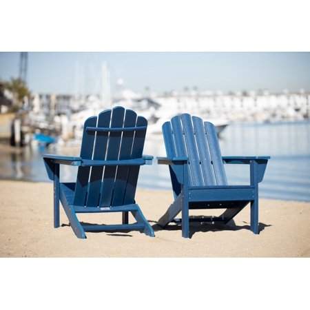 LuXeo Marina Weather Resistant HDPE Adirondack Chair-Navy (Set of 2)