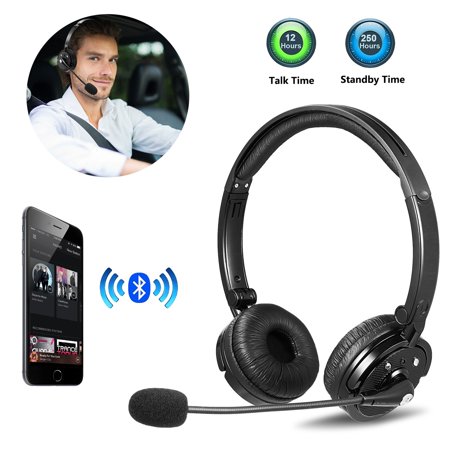 LUXMO Trucker Bluetooth Headset with Noise canceling Microphone, Wireless Bluetooth Headset Over The Head Earpiece for iOS & Android Mobile Phone, Skype, Truck Drivers, Call Center