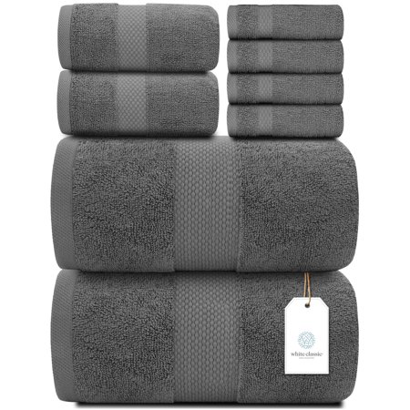 Luxury Grey Bath Towel Set - Hotel Soft Cotton 2/Bath 2/Hand 4/Wash - 8 Piece