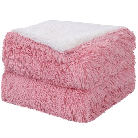 Luxury Shaggy Faux Fur Blanket Soft Sherpa Throw Blanket Pink Queen(90" X 90")