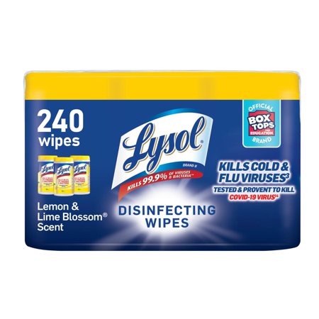 Lysol Disinfectant Wipes, Multi-Surface Antibacterial Cleaning Wipes, For Disinfecting and Cleaning, Lemon and Lime Blossom, 240 Count (Pack of 3)