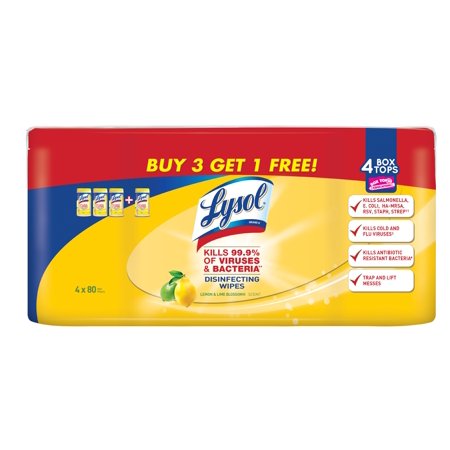 Lysol Disinfecting Wipes, Lemon & Lime Blossom, Buy 3 Get 1 Free, 320ct (4x80ct)