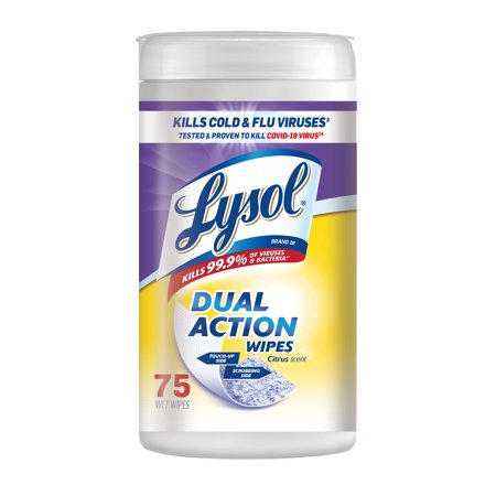 Lysol Dual Action Disinfecting Wipes, Citrus, 75ct, Packaging May Vary