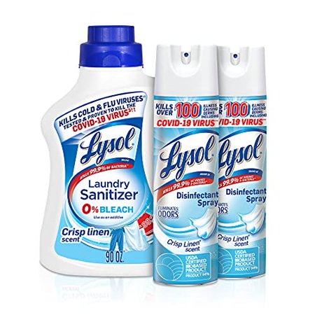 Lysol Laundry Sanitizer Additive, Bacteria-Causing Laundry Odor Eliminator, Multi 90 Fl Oz Crisp Linen with Disinfecting Spray, Crisp Linen, 19oz. (Pack of 2),