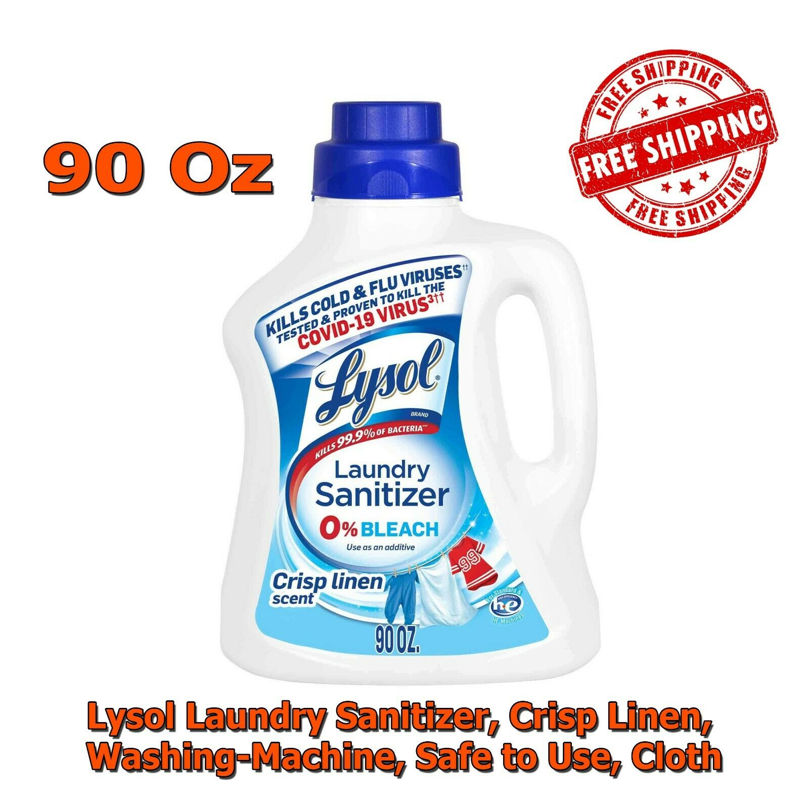 Lysol Laundry Sanitizer, Crisp Linen, Washing-Machine, 90 Oz, Safe to Use, Cloth