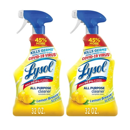 Lysol All Purpose Cleaner Spray, Lemon Breeze, 64oz(2X32oz), Tested & Proven to Kill COVID-19 Virus, Packaging May Vary