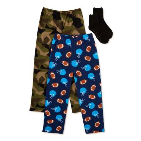 Mad Dog Boys' Micro Fleece 2-Pack Pajama Sleep Pants with Slipper Socks, Sizes 6-16