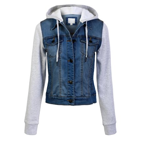 Made by Olivia Women's Classic Casual Hooded Denim Jacket
