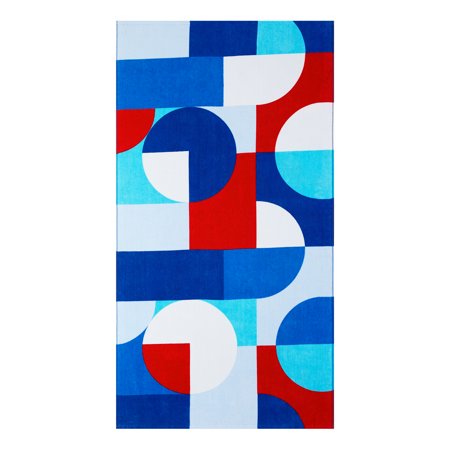 Mainstays 100% Cotton Amber Block Red Blue Red Multi Color Printed Beach Towel, Size L 64"x W 34"