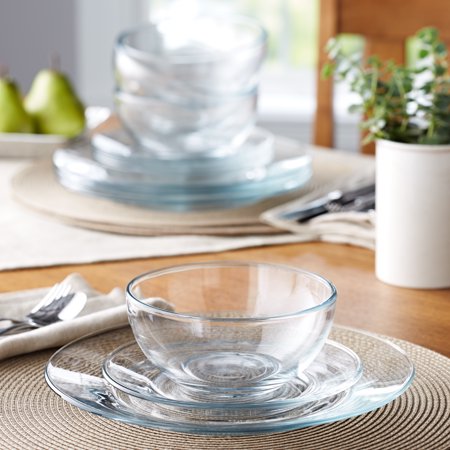 Mainstays 12-Pieces Round Clear Glass Dinnerware Set