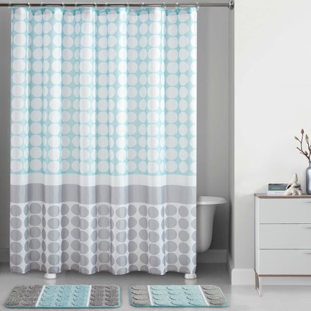 Mainstays 15 Piece Blue Orbit Printed Shower Curtain Bath Set