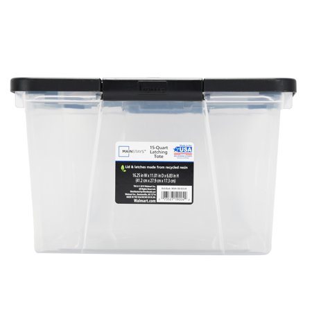Mainstays 15 Quart Latching Clear Storage Container with Black Lid
