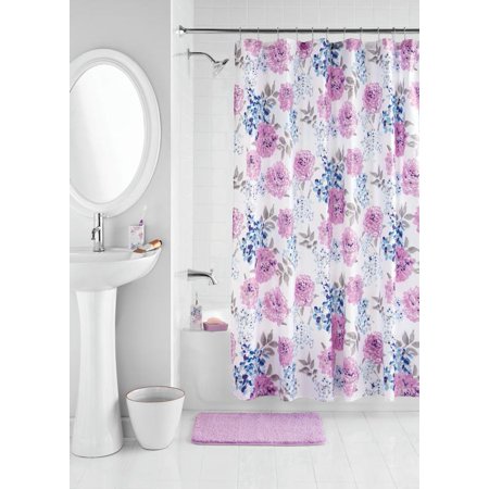 Mainstays 17 Piece Flower Polyester,Ceramic,Metal Bath Accessories Sets, Purple