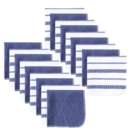 Mainstays, 18 Pack, 100% Cotton Waffle Dishcloths, Blue and Blue Stripe