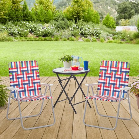 Mainstays 2 Pack Folding High Back Web Chair, Red White & Blue