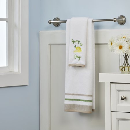 Mainstays 2 Piece Cotton Bath and Hand Towel Set, Lemon, White