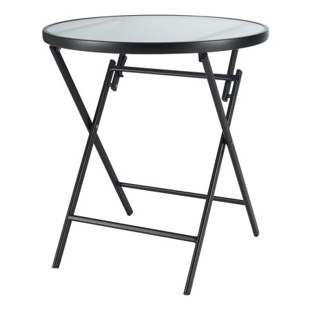 Mainstays 26" Greyson Square Glass and Steel Round Bistro Folding Table - White Linen