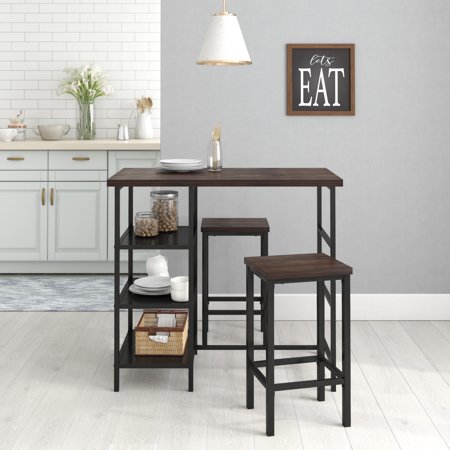 Mainstays 3 Piece Dining Pub Set Counter Height with Backless Barstools, Espresso