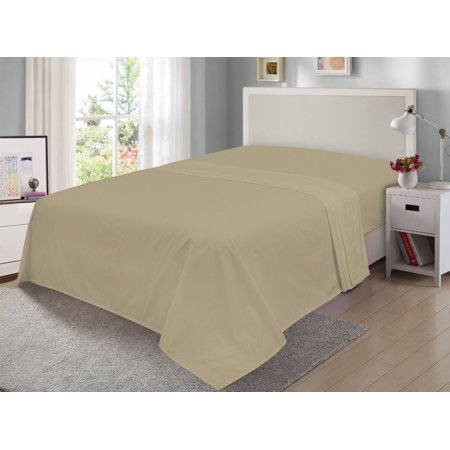 Mainstays 300 Thread Count Easy Care Percale Flat Bed Sheet, Twin/Twin XL, Brownstone, 1 Piece