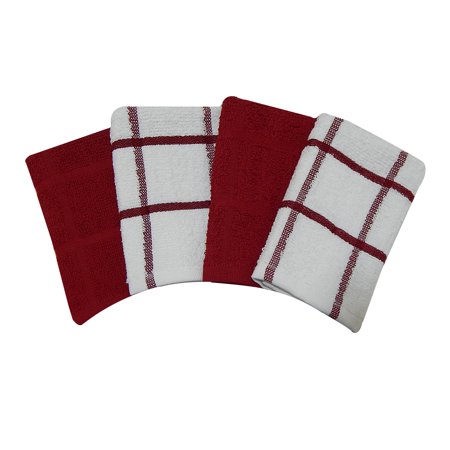 Mainstays, 4 Pack, Kitchen Dish Cloth Set, Red