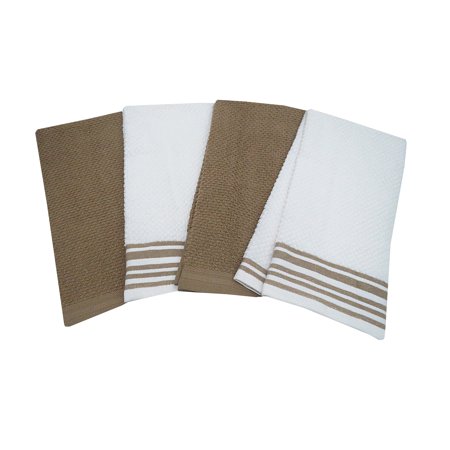 Mainstays 4-Piece Solid/Stripe Kitchen Towel Set, Tan