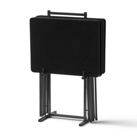 Mainstays 5-Piece Folding Tray Table Set with Stand, Black