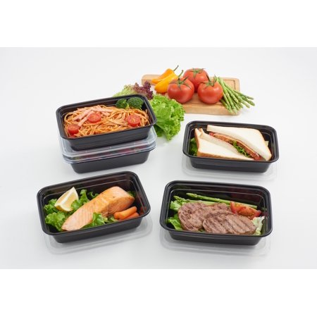 Mainstays 5 Pk 4.2 Cups Rectangular Plastic Meal Prep, Clear Lids and Black Containers