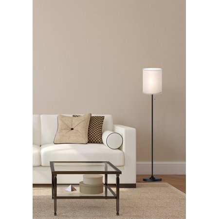 Mainstays 56.5 inch Shaded Floor Lamp with White Fabric Shade, Black Finish