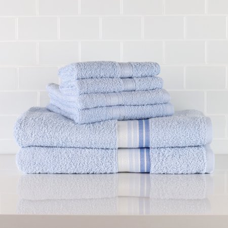 Mainstays 6-Piece Bath Towel Set, Ombre Stripe, Blue Shell