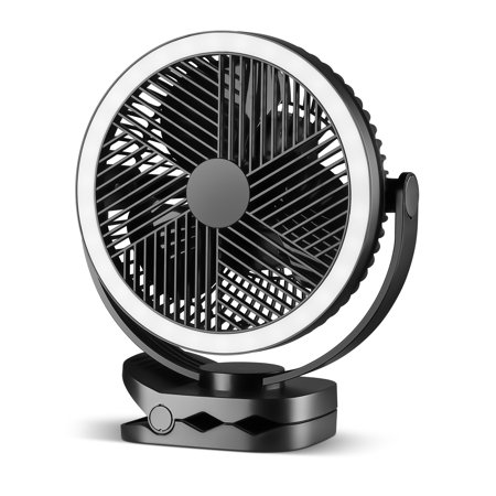 Mainstays 7" Rechargeable USB Clip and Table Fan with LED and Timer, 4 Speeds, Black