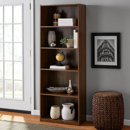 Mainstays 71" 5-Shelf Bookcase with Adjustable Shelves, Canyon Walnut