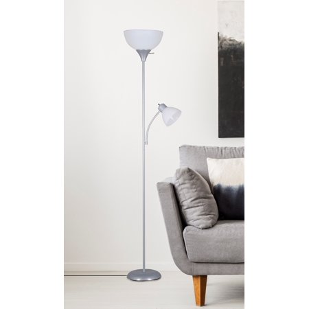 Mainstays 72'' Combo Floor Lamp with Adjustable Reading Lamp, Silver