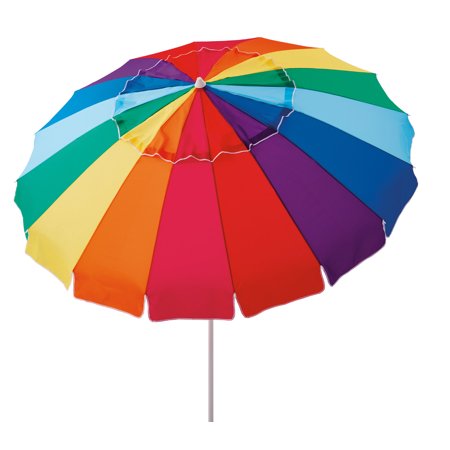 Mainstays 8 ft Beach Umbrella with Tilt, Sun Protection, Rainbow Color