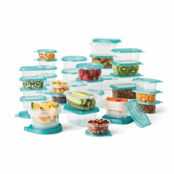 Mainstays 92 Piece Plastic Food Storage Container Set, Clear Containers