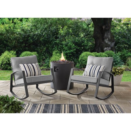 Mainstays Asher Springs 2-Piece Steel Cushioned Rocking Chair Set Grey Olefin fabric