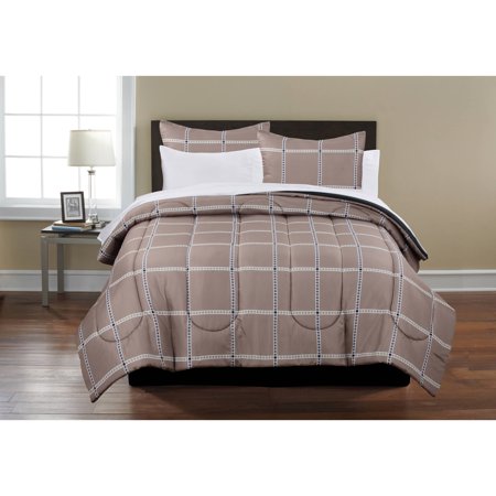 Mainstays Beige Plaid Bed in a Bag Coordinating 7-Piece Bedding Comforter Set, Queen