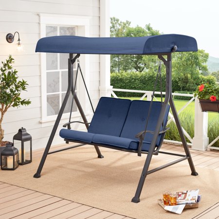 Mainstays Belden Park 2-Person Swinging Daybed with Canopy- Blue