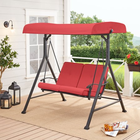 Mainstays Belden Park 2-Person Swinging Daybed with Canopy- Red