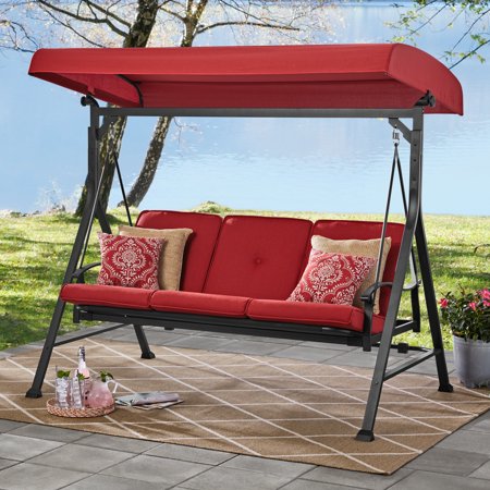 Mainstays Belden Park 3-Person Daybed Porch Swing- Red