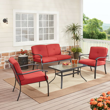 Mainstays Belden Park 4-Piece Outdoor Furniture Patio Conversation Set, Red