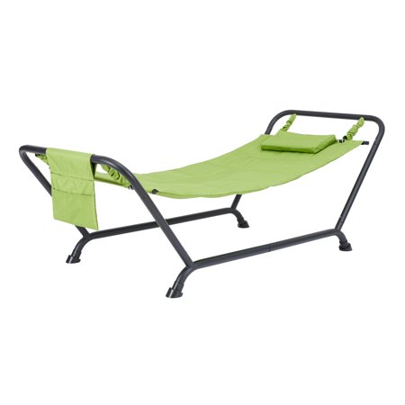 Mainstays Belden Park Hammock with Stand and Pillow, Outdoor, Material Polyester, Multi color, Assembled Length 90.55"